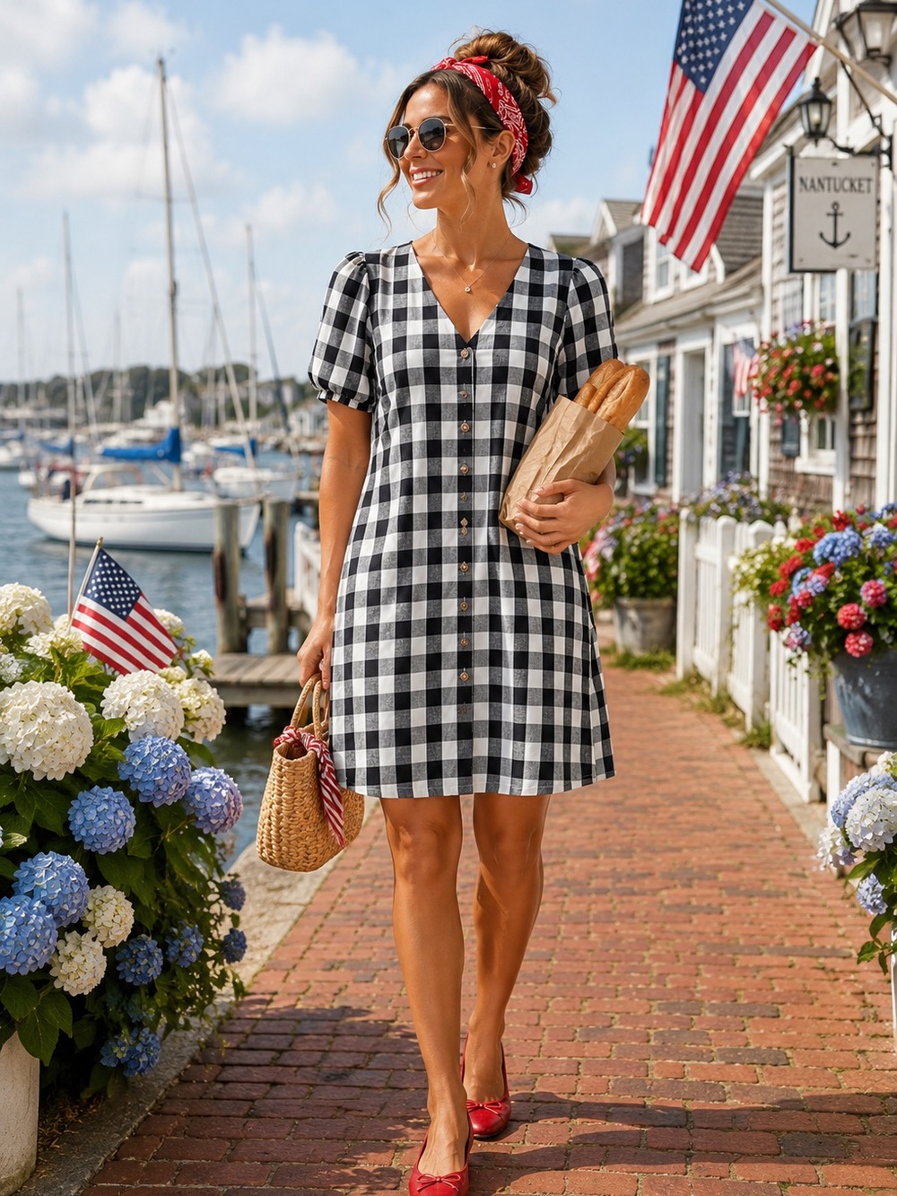LOFT Black & White Gingham Button-Front 8